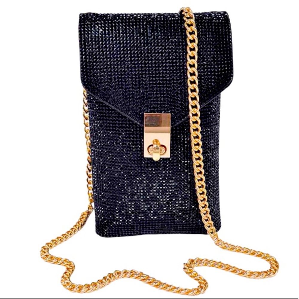 Metallic Rhinestone Crystal Phone Pouch Sling Bag
